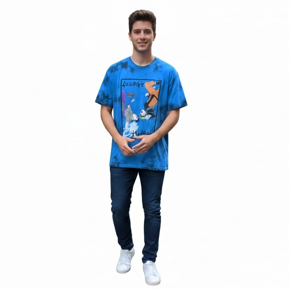Naruto Shippuden Tie Dye Anime Graphic Tee Blue Black Medium